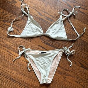 La Hearts White and Green Bikini with Adjustable Ties